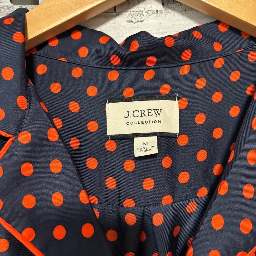 NEW J. Crew Collection Silk-Twill Navy/Orange Polka Dot Popover Blouse Size M - Picture 6 of 8